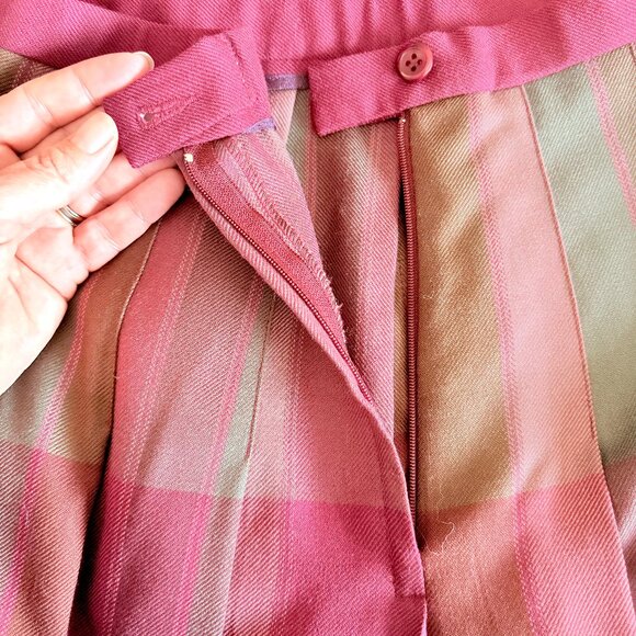 Vintage Pendleton 100% Virgin Wool Magenta Plaid Pleated Midi Skirt Size 4 - Picture 6 of 14